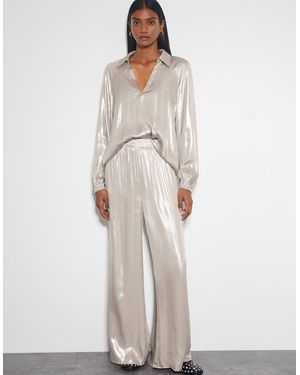 Monsoon Lillie Metallic Wide Leg Trousers Natural - White