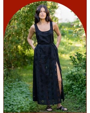 Monsoon Lyrical Sisters Sleeveless Broderie Maxi Dress Black - Green