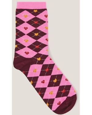 Monsoon Argyle Heart Socks Red - Pink