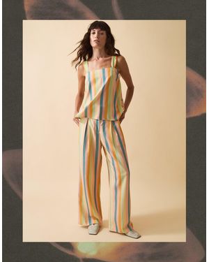 Monsoon Clemence Elodie Stripe Wide Leg Trousers Multi - Natural