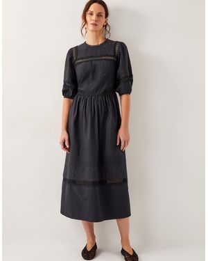 Monsoon Odilia Broderie Puff-sleeve Midi Dress Black