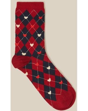 Monsoon Argyle Heart Socks Red