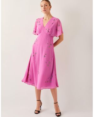 Monsoon Candice Embellished Midi Dress - Pink