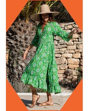 Monsoon La Galeria Elefante Women's Green & White Floral Print Tiered Midi Dress, Size: Xl