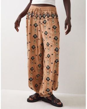 Monsoon East Mimi Embroidered Balloon Trousers Camel - Natural