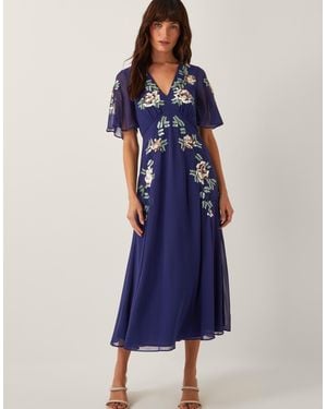 Monsoon Cora Floral Midi Tea Dress - Blue