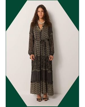 Monsoon Maison Hotel Women's Black & Beige Floral Print Eulalia Mix Midi Dress, Size: L - Green