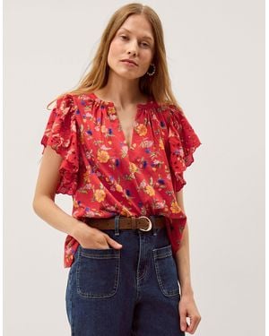 Monsoon Libby Floral Print Jersey Top - Red