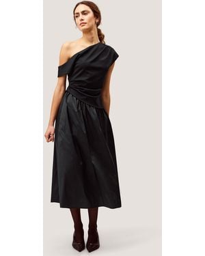 Monsoon Tilly Asymmetrical Shoulder Midi Dress Black