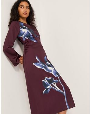 Monsoon Women's Red & Purple Floral Print Polly Midi Dress, Size: 18