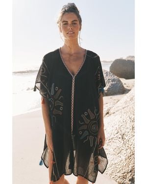 Monsoon Pelia Embroidered Tassel Mini Kaftan Black