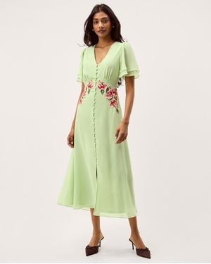 Monsoon Coraline Floral Embroidered Midi Dress Green