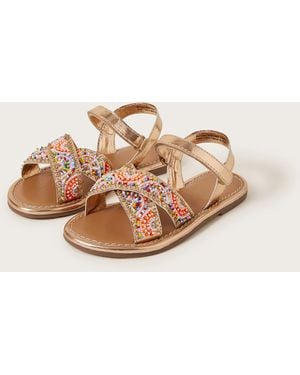 Monsoon Beaded Metallic Crossover Strap Sandals Multi - Pink
