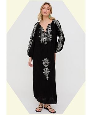 Monsoon Raffya Aurelia Embroidered Maxi Kaftan Dress Black