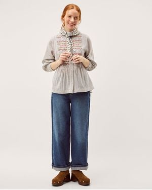 Monsoon Hettie Embroidered Shirred Stripe Shirt Black - Blue