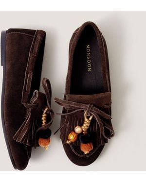 Monsoon Tabitha Suede Moccasin Loafers Brown - Black