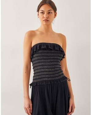 Monsoon Heidi Smocked Ruffle Bandeau Top - Black