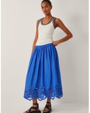 Monsoon Grace Cutwork Midi Skirt Blue