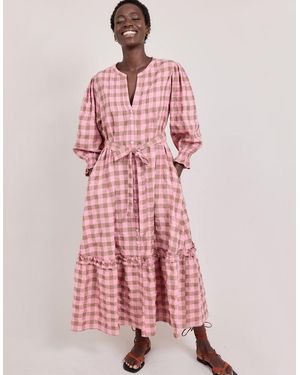 Monsoon East Alyessia Woven Gingham Midi Dress Multi - Pink