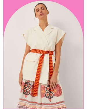 Monsoon Devotion Twins Laugh Sleeveless Jacquard Jacket Ivory - White