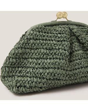 Monsoon Lana Raffia Clutch Bag Green