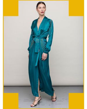 Monsoon Tallulah And Hope Regular Length Satin Wrap Dress Green - Blue