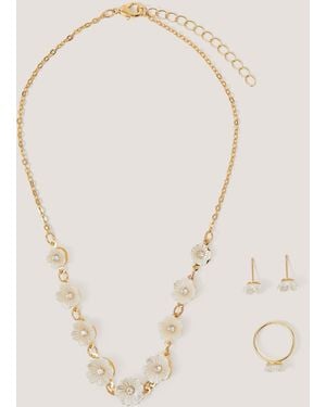 Monsoon Pearly Flower Jewellery Set - Natural