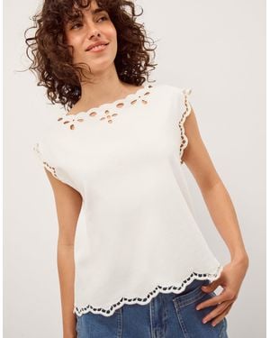 Monsoon Gaia Floral Cutwork Top Ivory - White