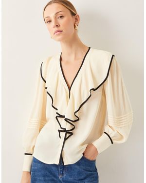Monsoon Lennox V-Neck Ruffle Blouse - Natural