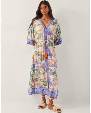 Monsoon Kaia Tropical Kaftan Midi Dress Ivory - White