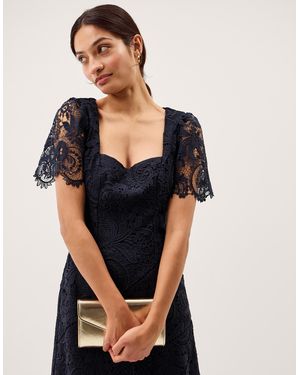 Monsoon Harper Square Neck Lace Midi Dress Blue