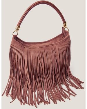Monsoon Fay Suedette Fringe Bag - Red