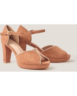 Monsoon Gabi Gold Trim Platform Heels Natural - Pink