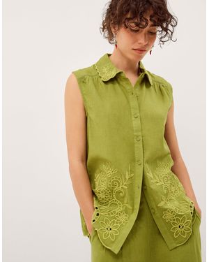 Monsoon Effie Sleeveless Embroidered Shirt Green