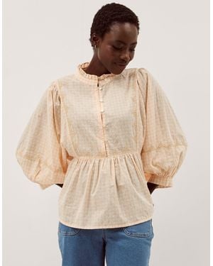Monsoon Jemima Embroidered Gingham Blouse Orange - Natural