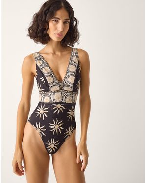 Monsoon Tanya Plunge Sun Print Swimsuit Black