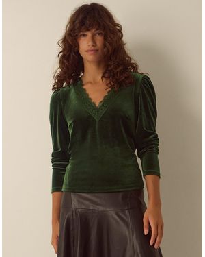 Monsoon Lexi Lace Trim Velvet Top Green