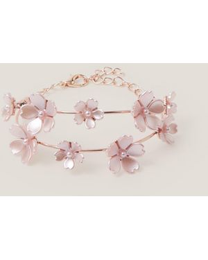 Monsoon Flower Pearl Wire Cuff Bracelet - Natural
