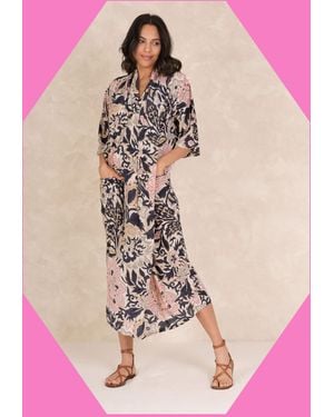 Monsoon One Hundred Stars Women's Brown & Pink Floral Print Rachel Midi Dress, Size: M/l