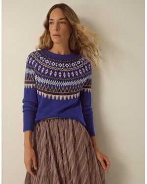 Monsoon Fran Fair Isle Crew Neck Jumper Blue