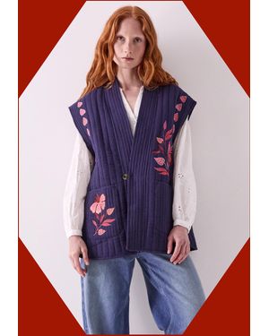 Monsoon East Rayna Embroidered Quilted Gilet Blue