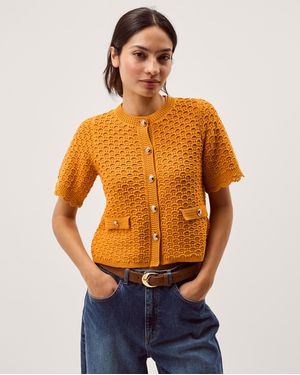 Monsoon Sarna Textured Knit Cardigan Yellow - Orange