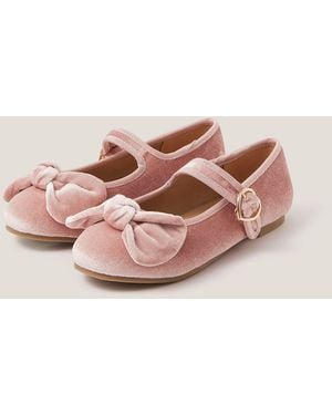 Monsoon Velvet Bow Strap Ballet Flats Pink