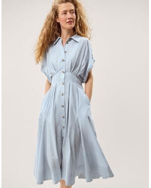 Monsoon Dory Stripe Midi Shirt Dress Blue