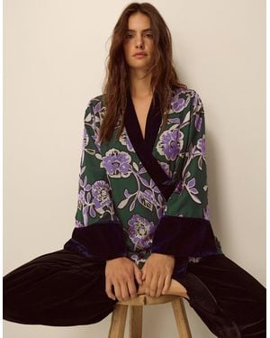 Monsoon Willow Floral Print Kimono Jacket Green - Brown