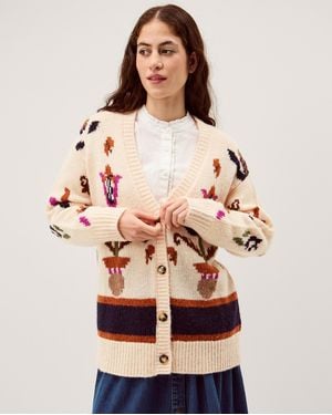 Monsoon Hera Floral Handknit Cardigan - Natural