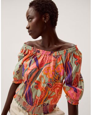 Monsoon Carmen Bardot Floral Print Top - Red