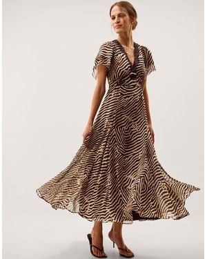 Monsoon Annie Animal Print Midi Dress Brown
