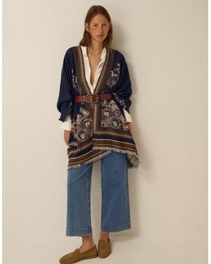 Monsoon Crissy Jacquard Poncho - Blue