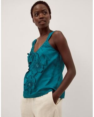 Monsoon Rosalie Sleeveless Floral Embellished Top Teal - Blue